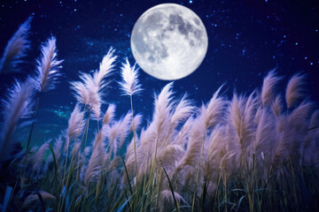 full moon and pampas grass, Generative AI