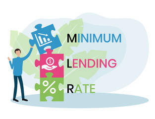 MLR, Minimum Lending Rate acronym. Concept with keywords, people and icons. Flat vector illustration. Isolated on white background.