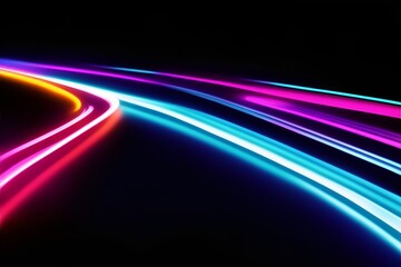 Neon lights motion effect on black background. Generative AI.