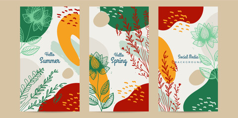 Colorful abstract Spring art templates. Suitable for social media posts, mobile apps, banners design and web. Vector illustration backgrounds.