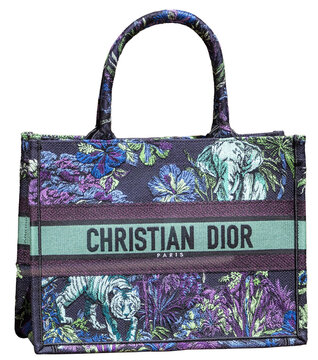 purple Lady D-Lite bag, floral pattern with Christian Dior Paris logo highlighted.Milan - Italy,June 17,2023