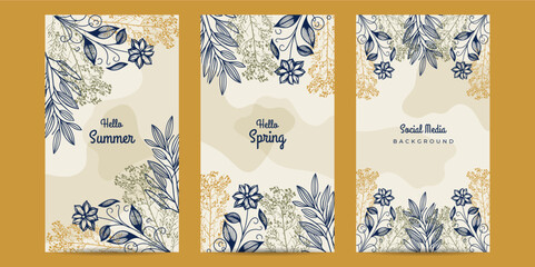 Tropical print with flowers and leaves, Hello summer. Spring floral background. Poster. Graphics. wallpaper