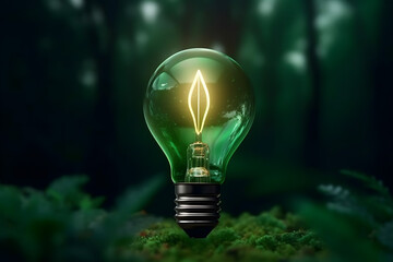 renewable energy light bulb with green energy, Earth Day or environment protection Hands protect forests that grow on the ground and help save the world, solar panels	
