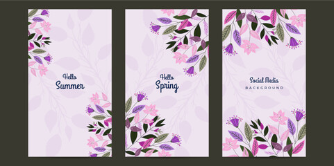 Tropical print with flowers and leaves, Hello summer. Spring floral background. Poster. Graphics. wallpaper
