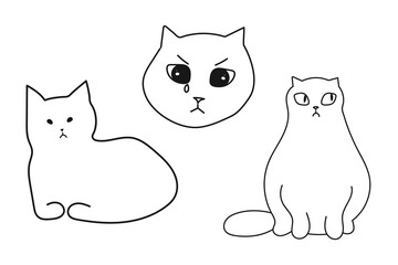 set of vector angry cats, annoyed cats, line art cats, funny sketch cats, doodle cats