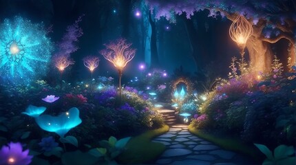 Fototapeta premium beautiful garden with bioluminescent plants