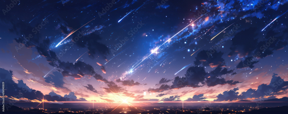 Wall mural extra terrestrial canopy embellished with a multitude of space elements, forming a cascade of reacti