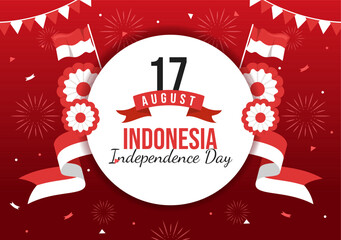 Indonesia Independence Day Vector Illustration on 17 August with Indonesian Flag Raising the Red and White in Flat Cartoon Hand Drawn Templates