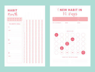 month and 1 new habit in 30days habit planner. (Strawberry)