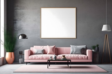 modern living room with large frame mockup