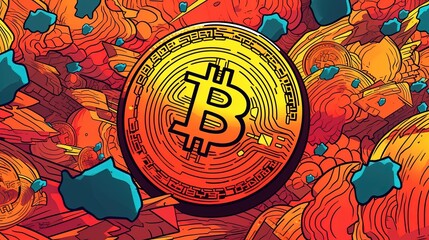 Bitcoin cryptocurrency digital artwork . Fantasy concept , Illustration painting.