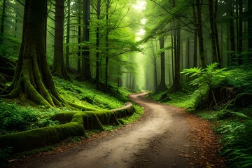 green forest in the fog