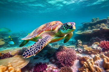 Obraz na płótnie Canvas turtle swimming