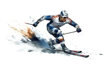 athlete Nordic combined isolated on white background. Generated by AI.