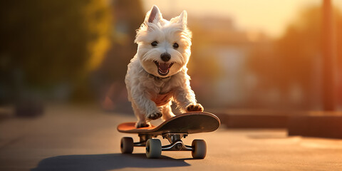 Hund auf einem Skateboard KI - obrazy, fototapety, plakaty