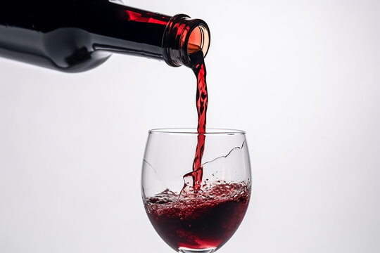 Red wine being poured into a glass from a bottle on a white background. Banner. A simple illustration.  