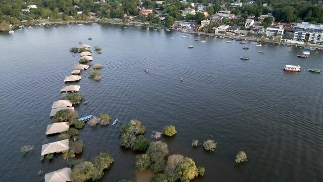 Aerial Drone Landscape in Alter Do Chao Brazil Santarem Ilha do Amor Love Island in Tapajos River Tropical Beach