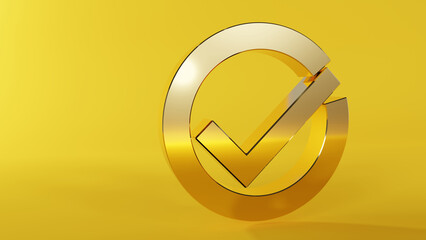A golden checkmark on yellow.
