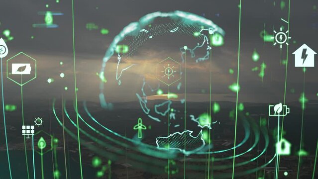 Green forest aerial view and environmental technology concept. Green tech. Ecology. Green transformation. GX. SDGs. High quality 4k footage