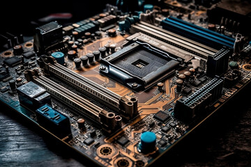 Fototapeta premium electronic circuit board with processor. 