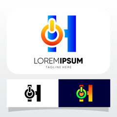 Letter H Initial Power Button Logo Design Vector Icon Graphic Emblem Illustration 