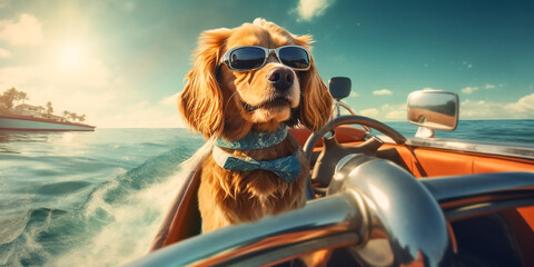 Hund als Captain von einem Boot KI