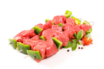 raw beef skewer isolated on white background