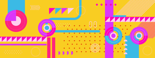 Geometric pattern vector background with Scandinavian abstract color or Swiss geometry prints of rectangles, squares and circles shape design