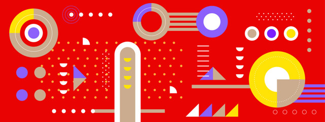 Obraz premium Geometry minimalistic artwork poster with simple shape and figure. Abstract vector pattern design in Scandinavian style for web banner, business presentation, branding package, fabric print, wallpaper