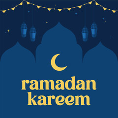 vector ramadan kareem with mosque, lantern and moon design