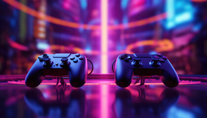  Futuristic stylish joystick for games in neon light