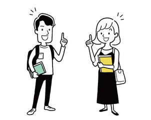 ベクターイラスト素材：大学生の男女、男子大学生と女子大学生
