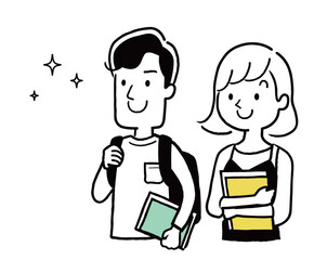 ベクターイラスト素材：大学生の男女、男子大学生と女子大学生
