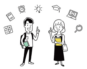 ベクターイラスト素材：大学生の男女、男子大学生と女子大学生
