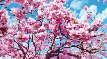 Breathtaking spring blossoms . Fantasy concept , Illustration painting.