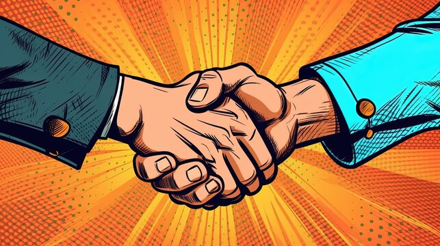 Fototapeta Business handshake deal . Fantasy concept , Illustration painting.