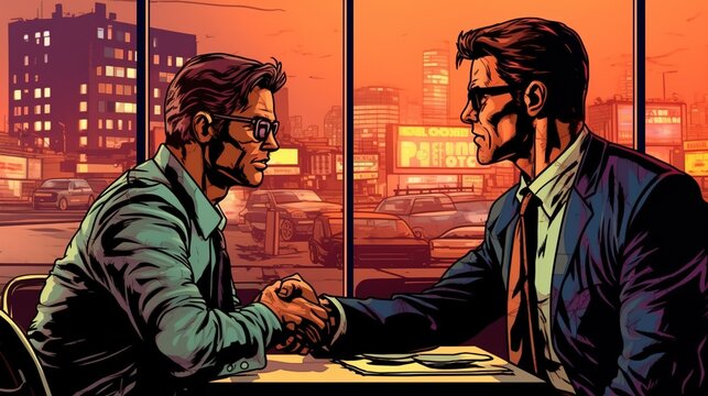 Business negotiation, Business handshake deal . Fantasy concept , Illustration painting.