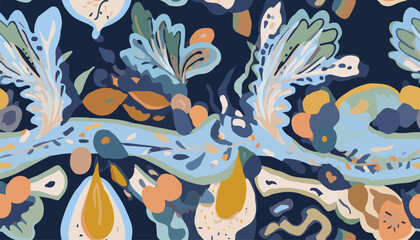 Fototapeta na wymiar Modern exotic ethnic floral pattern. Collage contemporary seamless pattern. Hand drawn cartoon style pattern