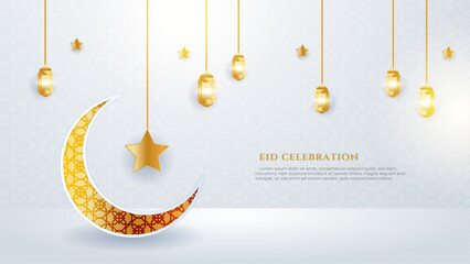 Vector eid mubarak celebratory white and gold illustration