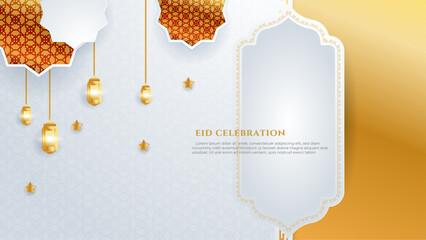 vector islamic elegant eid mubarak festival cultural white and gold background vector