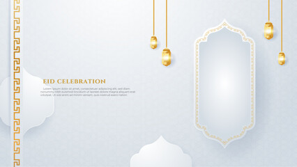 Vector ied mubarak social media post white and gold vector decoration islamic religious festival and eid ramzan kareem