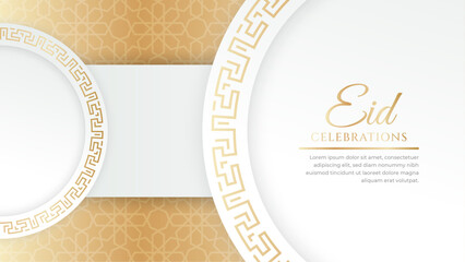 Eid Mubarak colorful luxury Islamic white and gold background with decorative ornament, eid Mubarak social media post design.