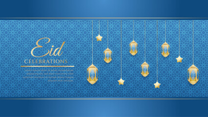 Vector eid mubarak celebratory blue and gold illustration
