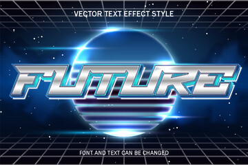 futuristic chrome metal synthwave typography editable text effect font style template retrowave design