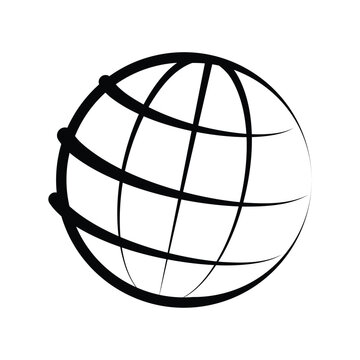 Earth icon with horizontal speed motion lines. Earth rotation 360 icon. Vector illustration outline flat design style.