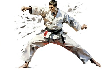 drawing of taekwondo athlete isolated on white background. Generated by AI.