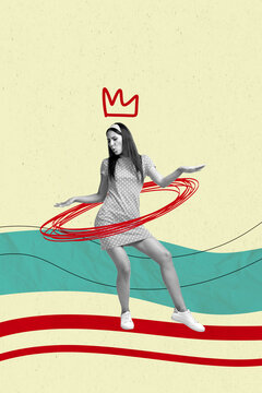 Collage artwork graphics picture of funky lady dancing hall queen having fun isolated painting background