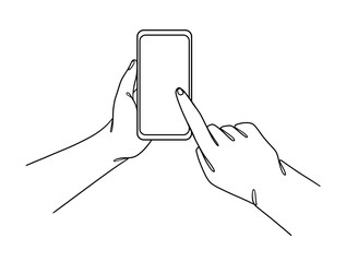 Continuous one line drawing of hands holding smartphone. Vector illustration.