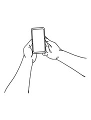 Continuous one line drawing of hands holding smartphone. Vector illustration.