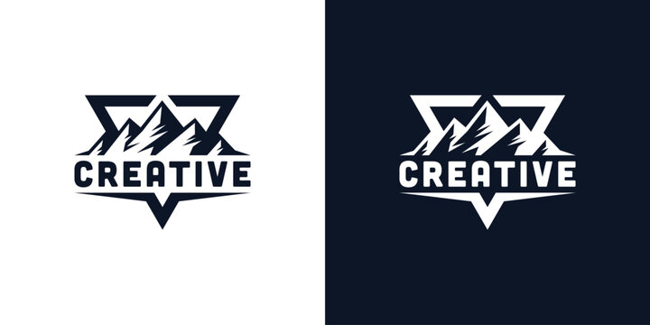 Mountain geometric logo in inverted triangle shape frame